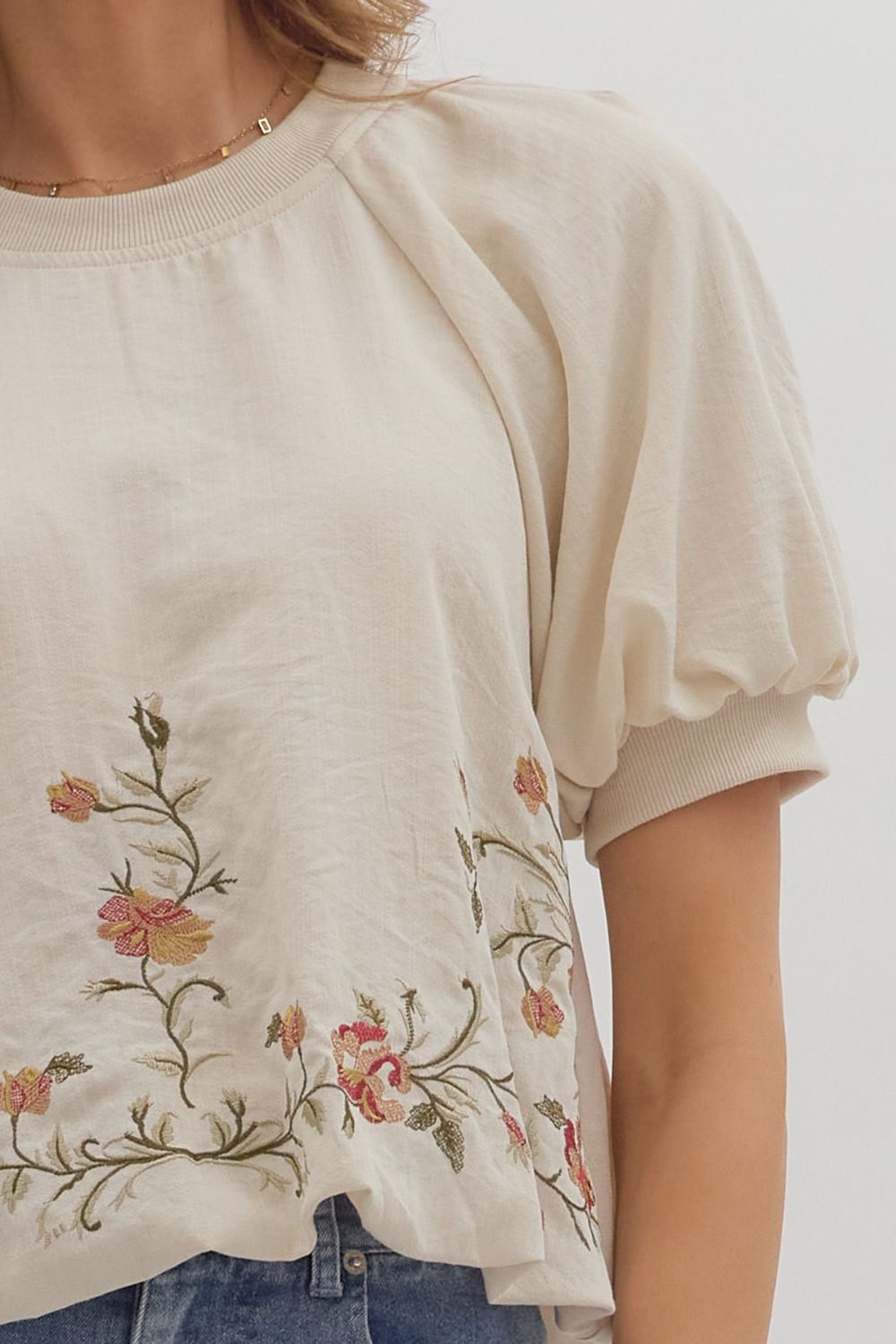 Puff sleeve embroidered top