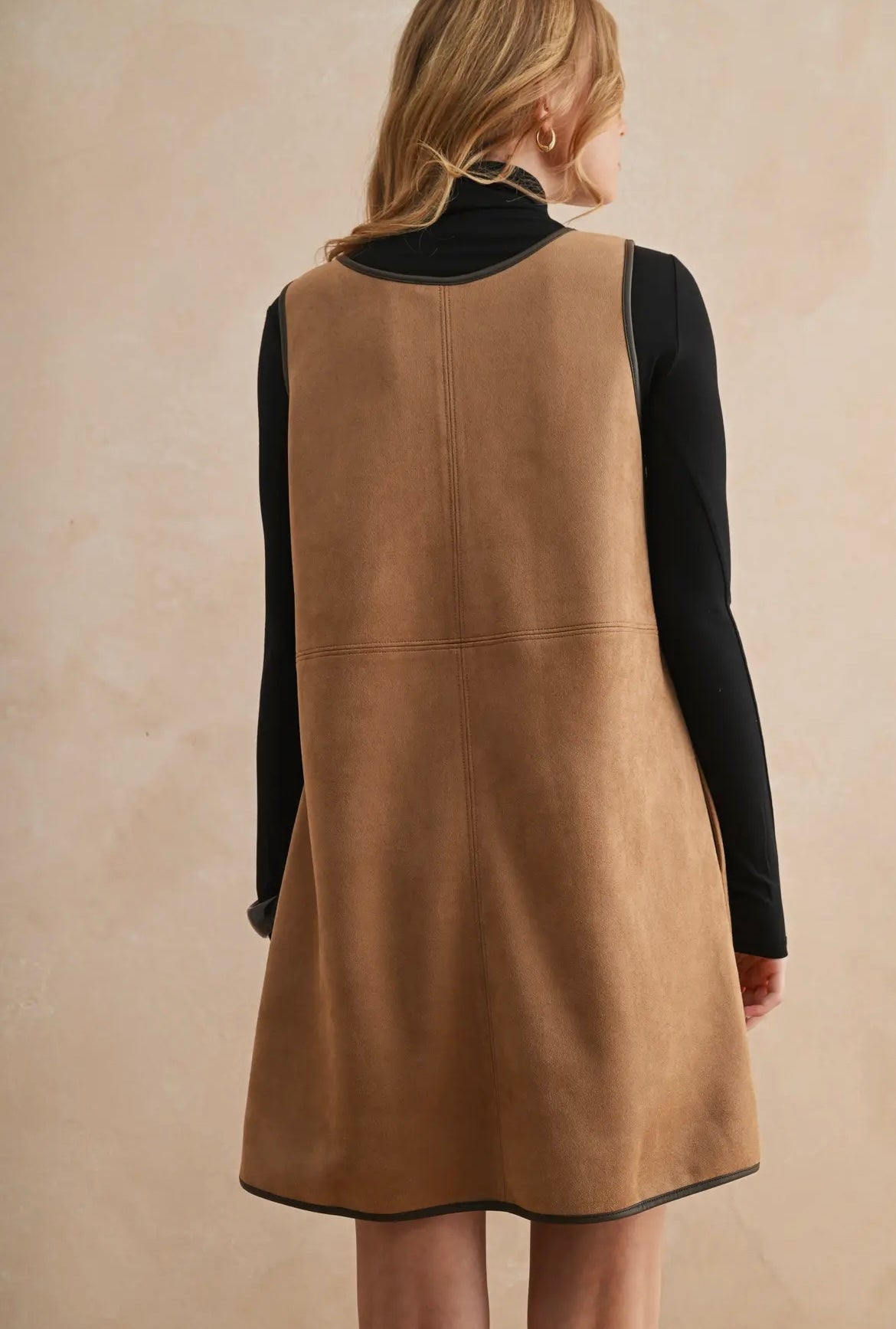 V-Neck Suede Shift Dress