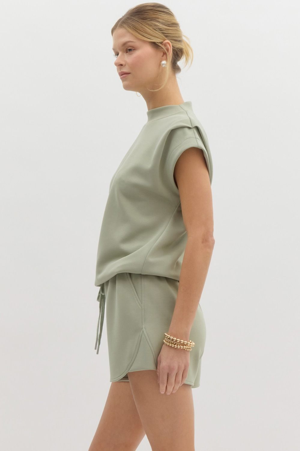 Mock neck top + shorts set