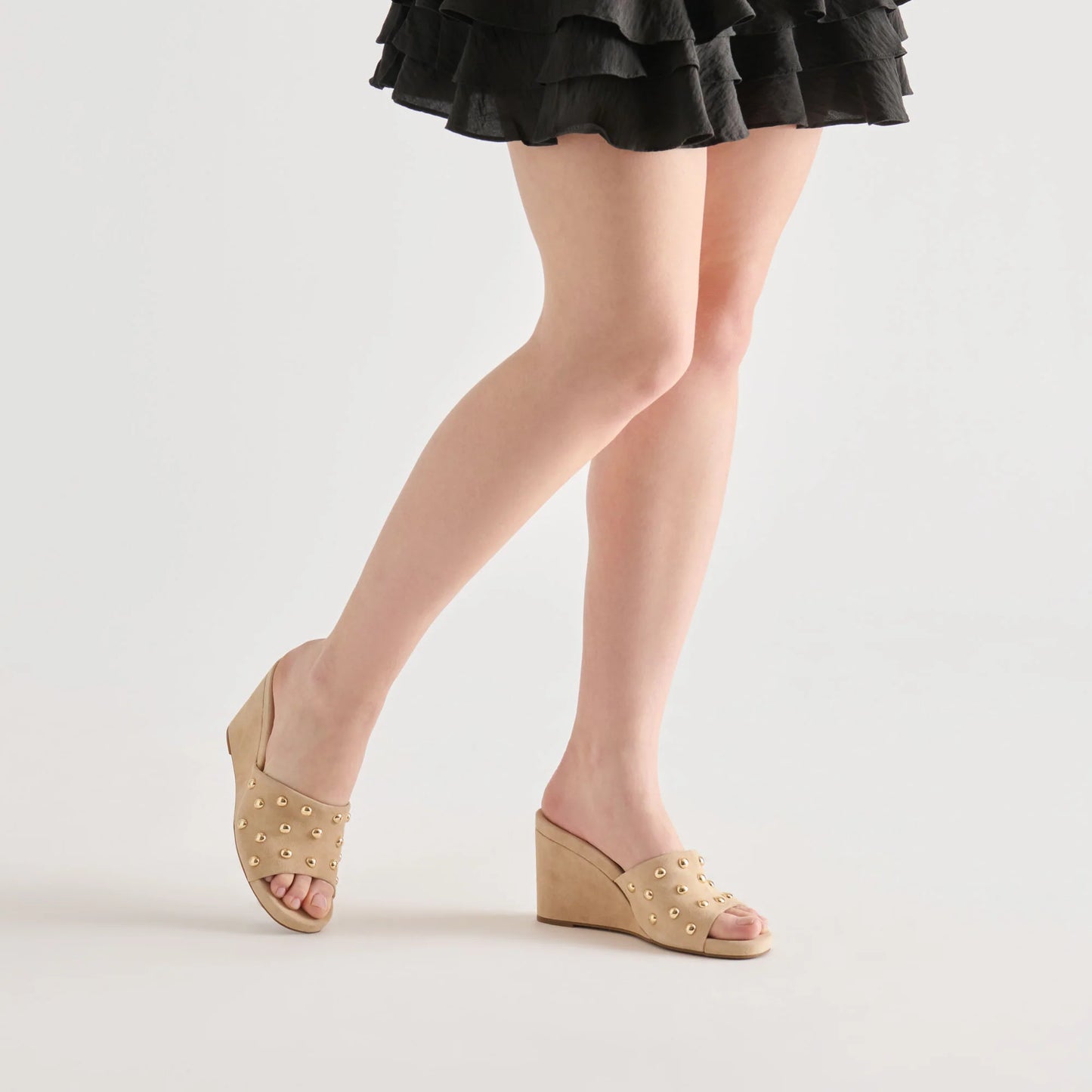Holta Stud Wedges Camel Suede