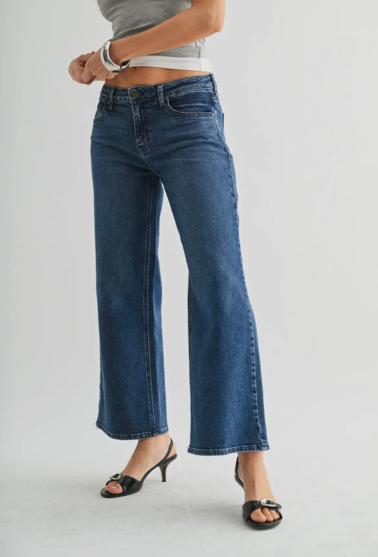 Mid Rise Slim Wide Leg Dark Denim