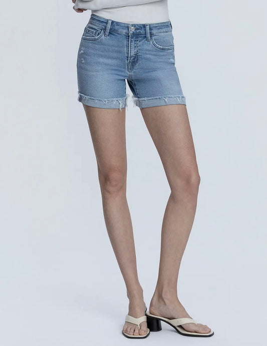 Mid Rise Medium Wash Cuffed Denim Shorts