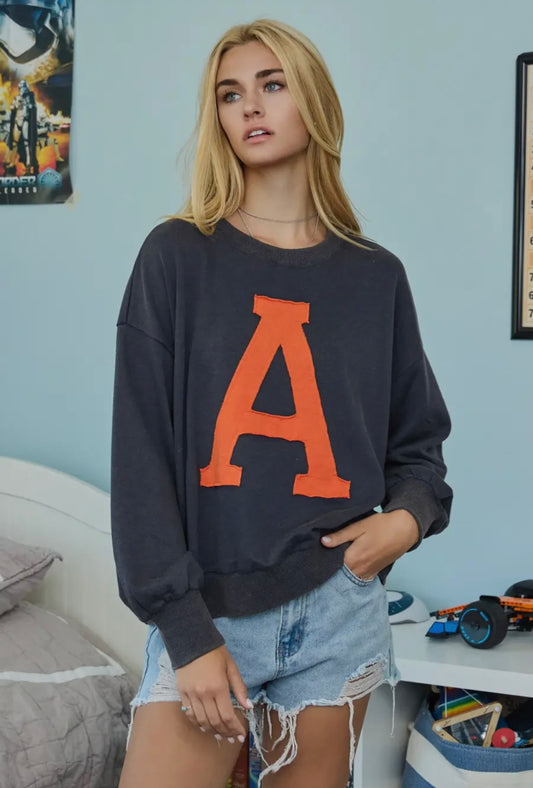 Acid Washed long sleeve sweatshirt with A