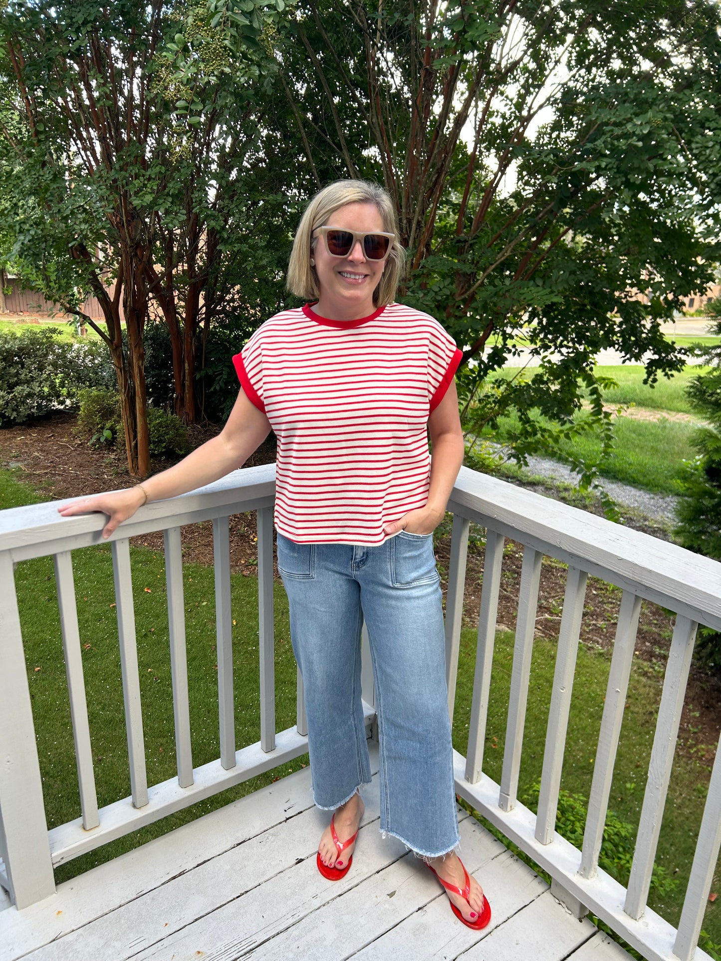 Short sleeve striped knit top (two colors!)