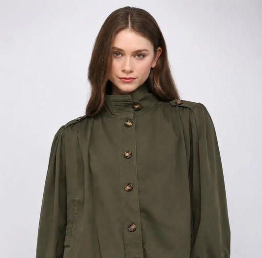 High Stand Collar Gathered Hem Bomber Jacket