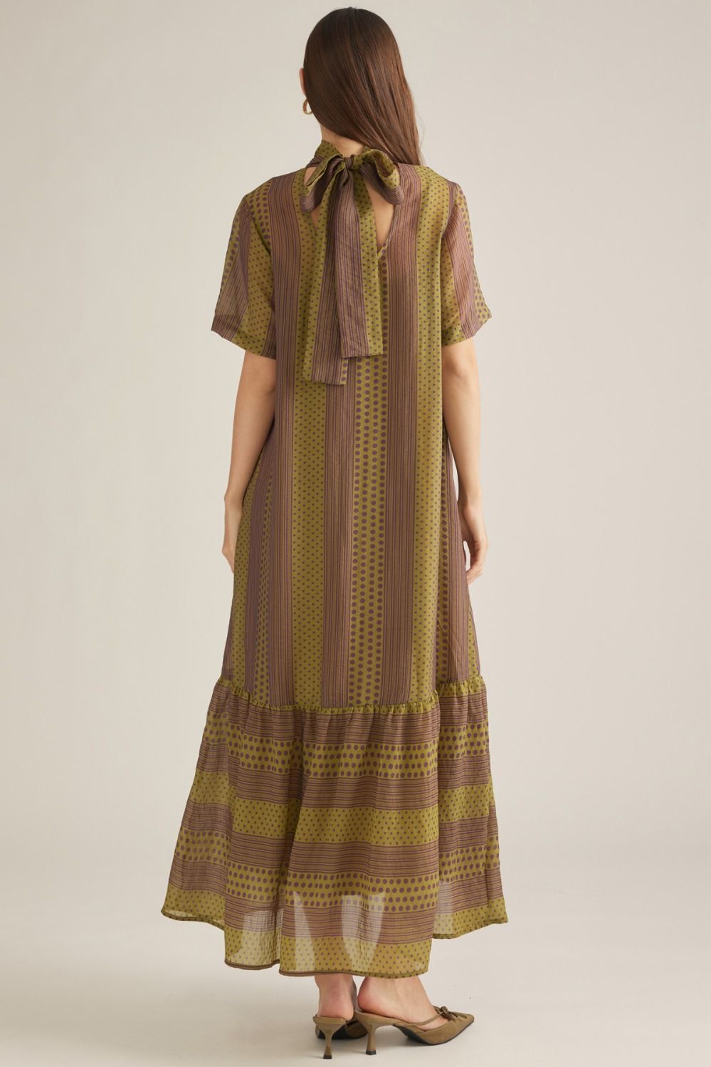 Mixed print short sleeve maxi