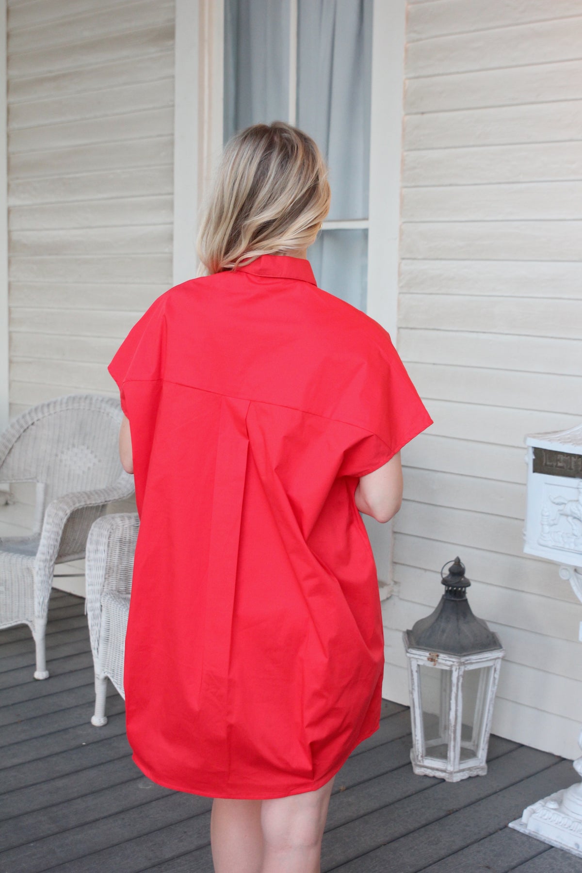 Solid Poplin V-Neck Collar Dress (Two Colors!)