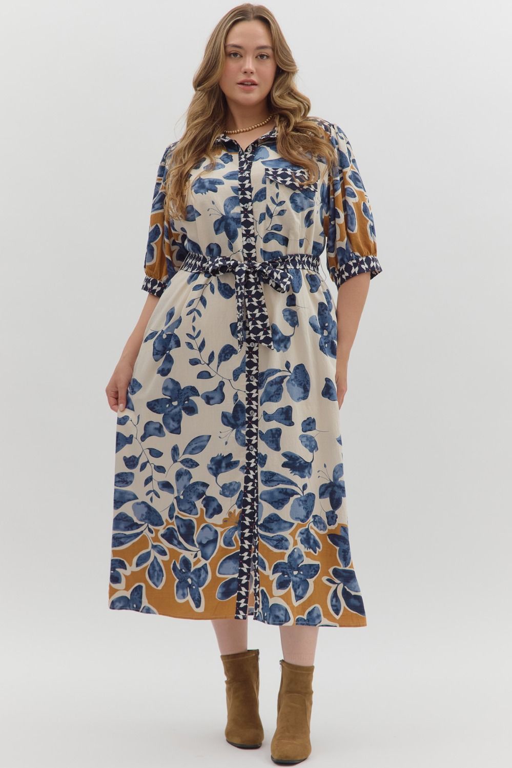 Botanical midi shirt dress - Plus