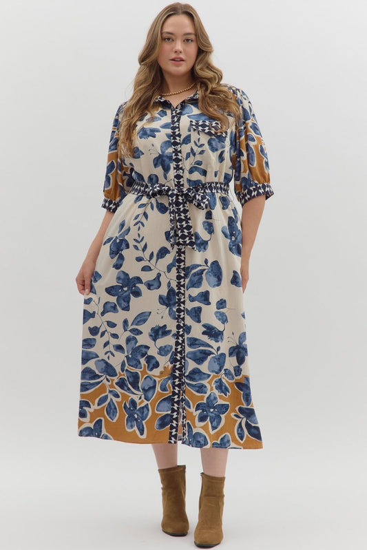 Botanical midi shirt dress - Plus