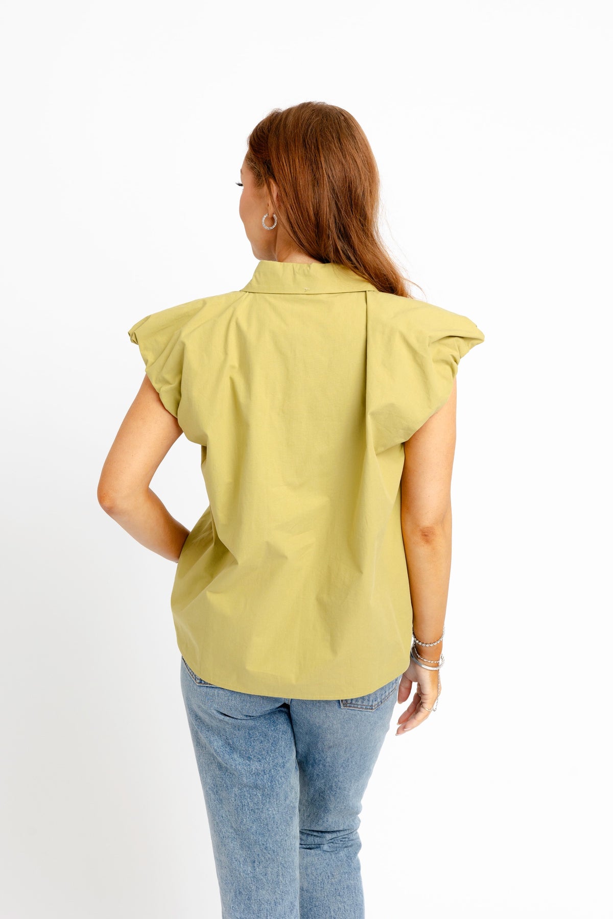 Solid poplin bubble sleeve button top (Three Colors!)