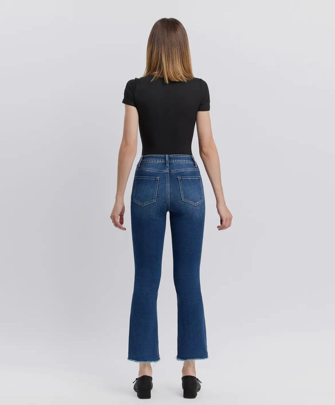 High Rise Raw Step Hem Kick Flare Jeans