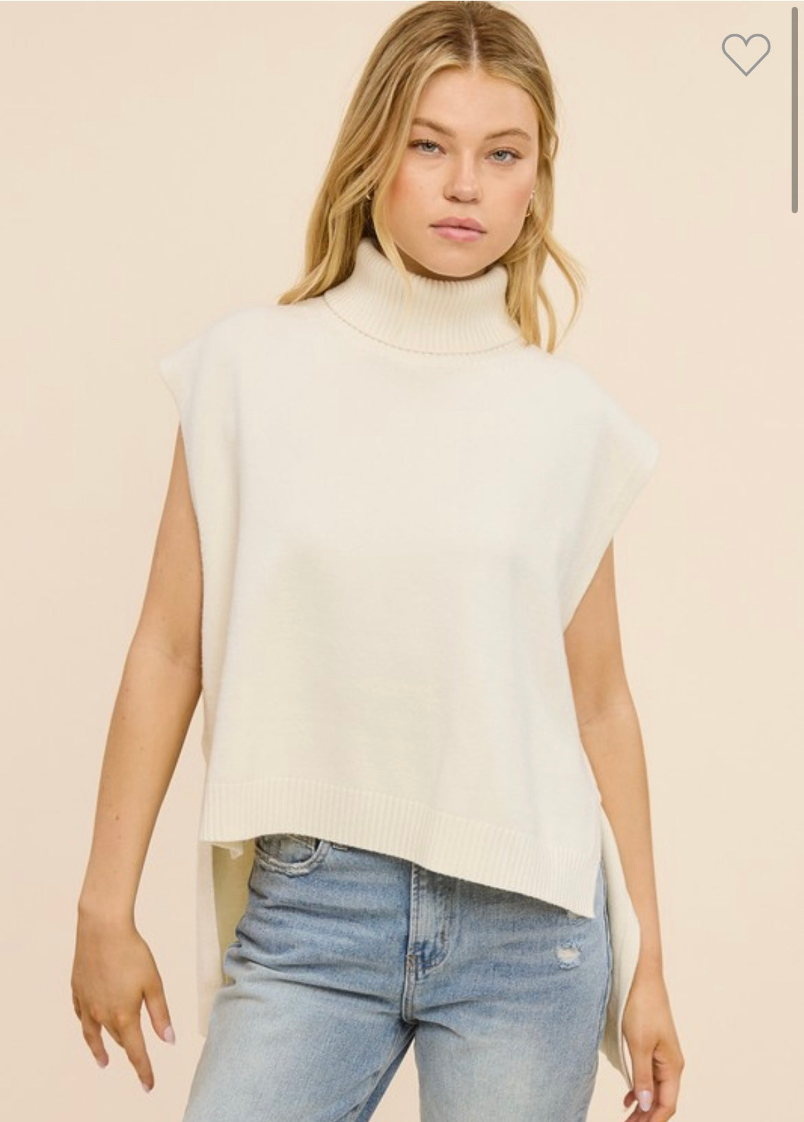 High low sleeveless turtleneck sweater