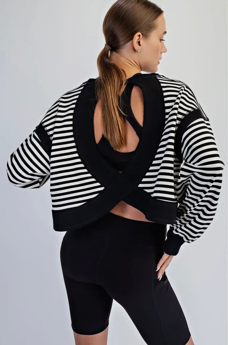 Striped Open Back Long Sleeve Top