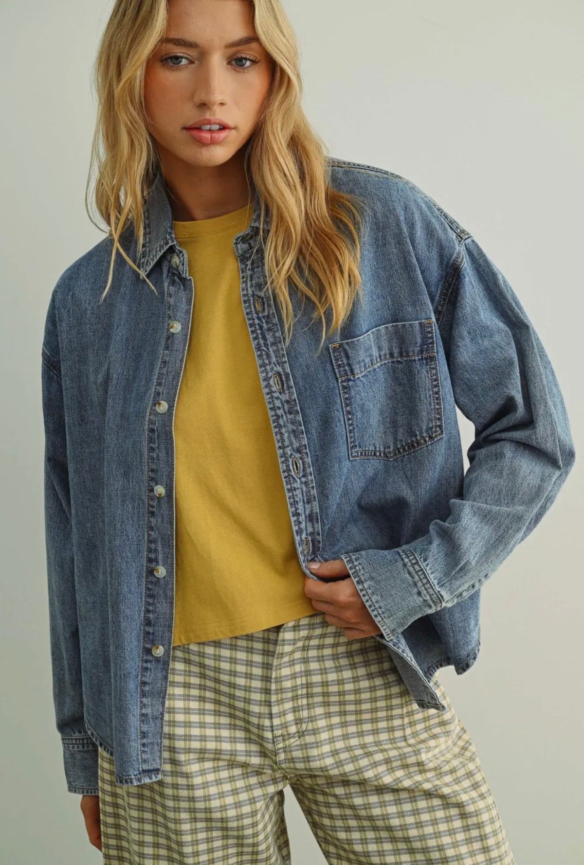 Washed Denim Button Down Shirt