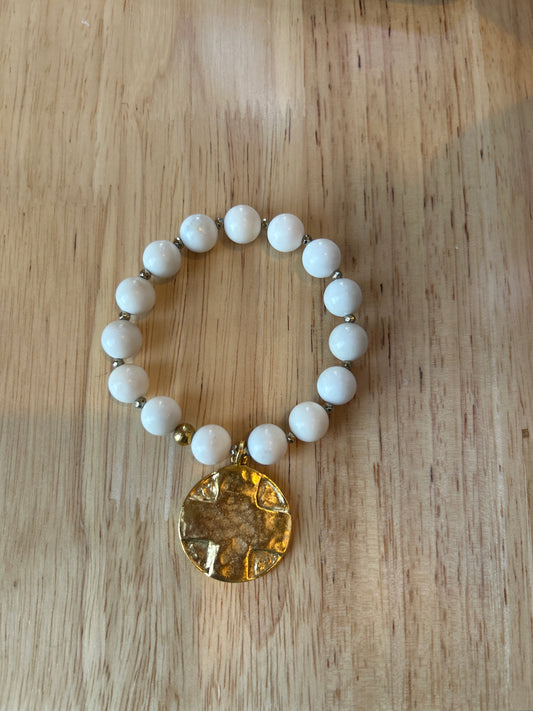 Beaded Bracelet with Cross Hammered Pendant