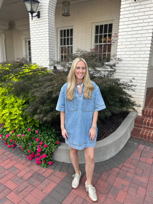 V-neck Denim Tunic Dress