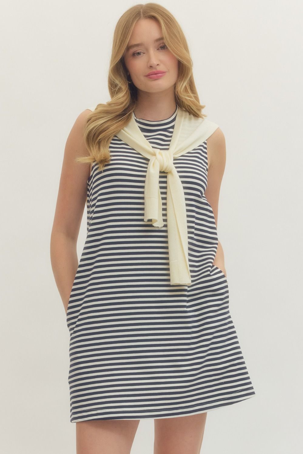 Striped dress with scarf