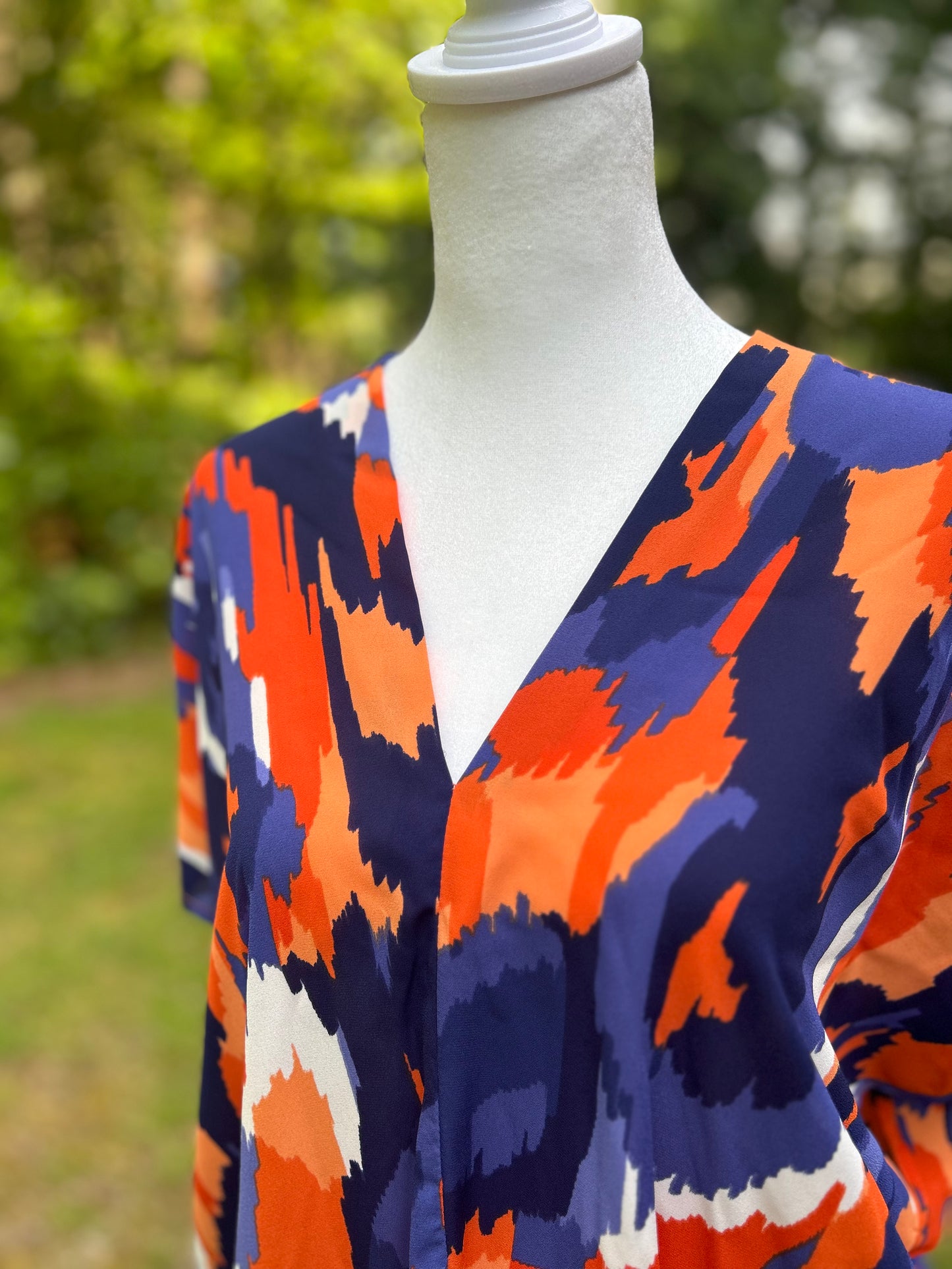 Orange + blue + white printed top