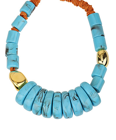 Bold Acrylic & Metal Bead & Cord Necklace