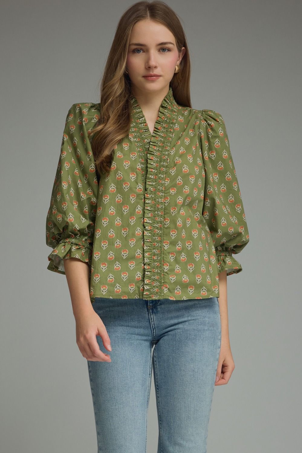 Olive puff sleeve top