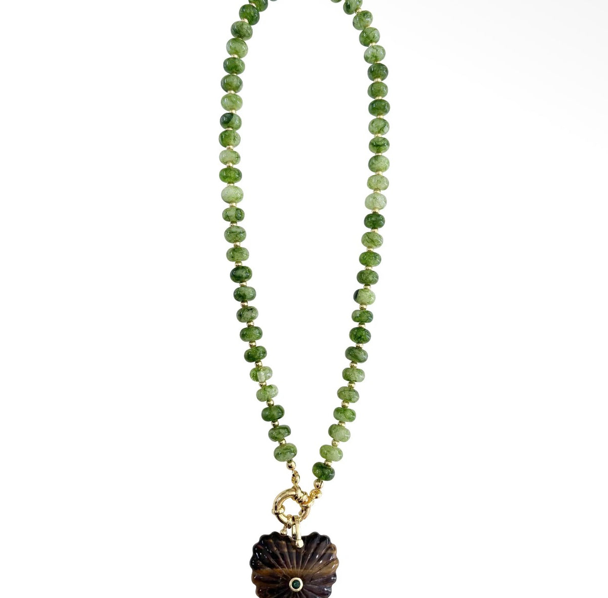 Kendall Beaded Necklace with Heart Pendant - Green
