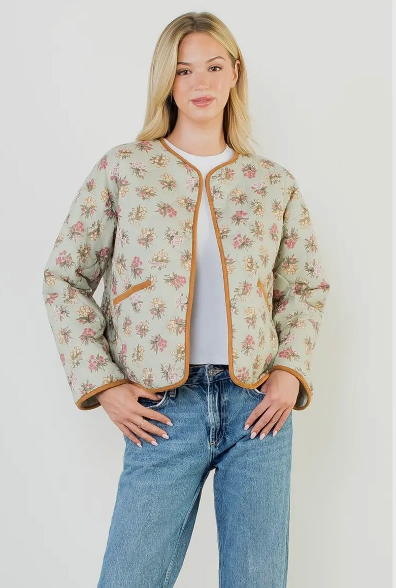 Floral Pattern Quilted Jacket