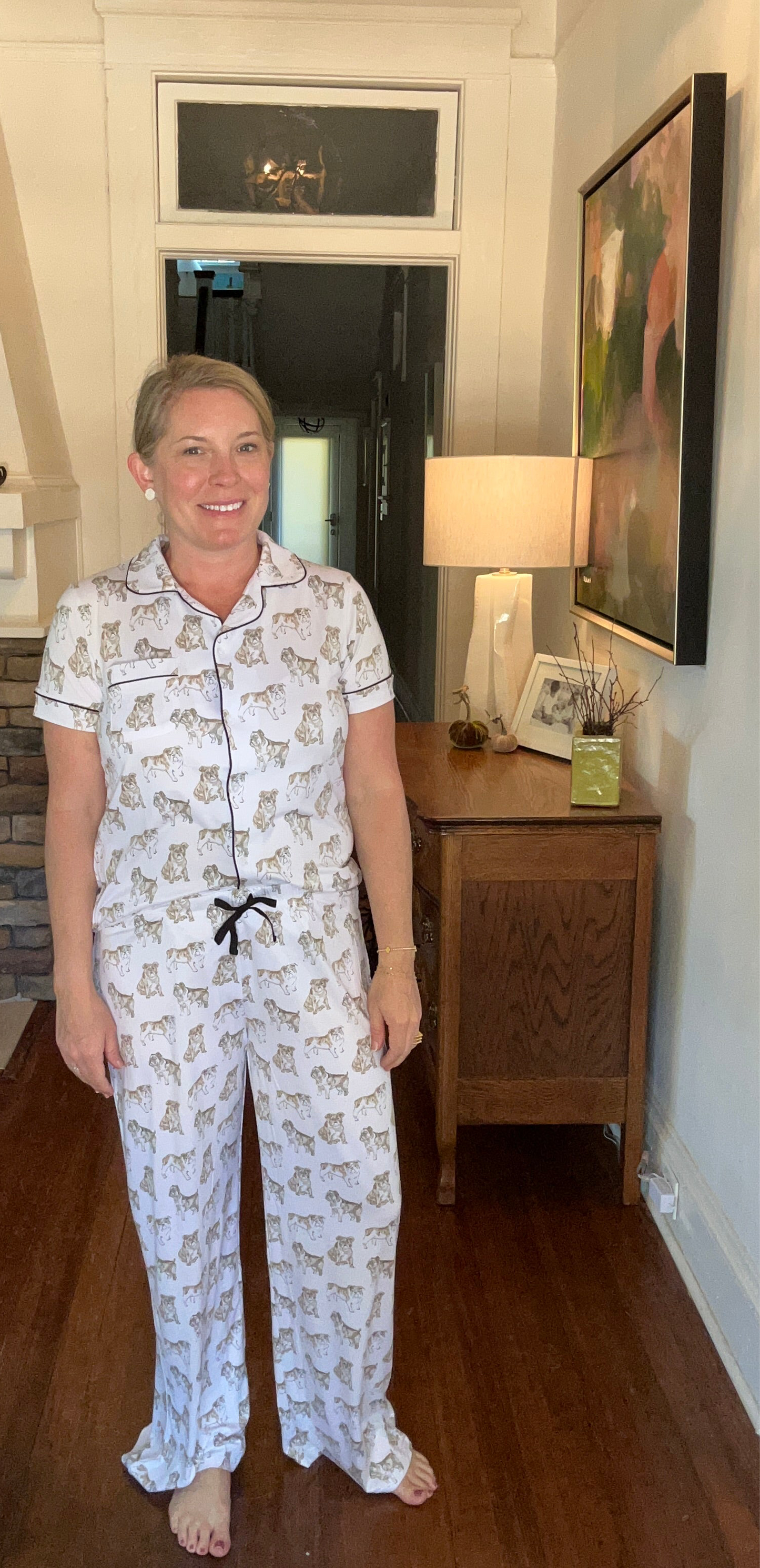 Bulldog Short Sleeve Button Up Sleep Shirt and Pants Set