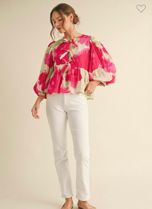 Floral bow tie top