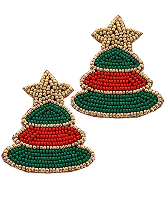 Christmas Tree Earrings in red and green