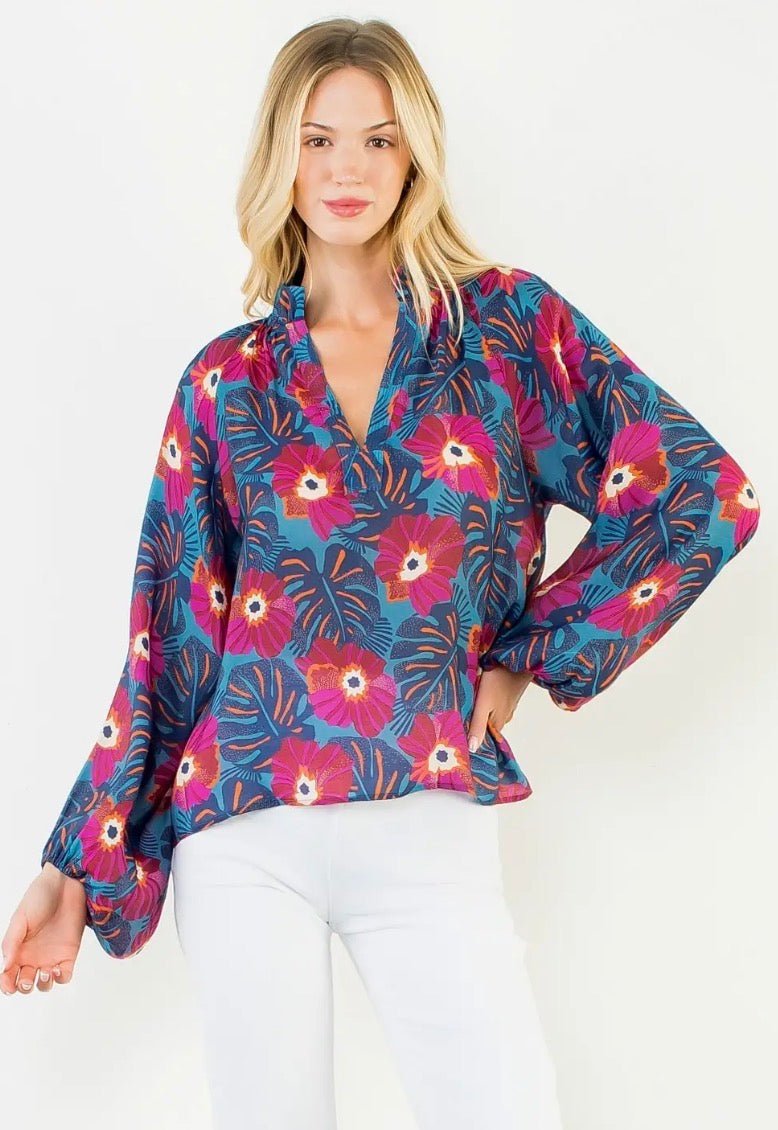 Long Sleeve Flowy Flower Top
