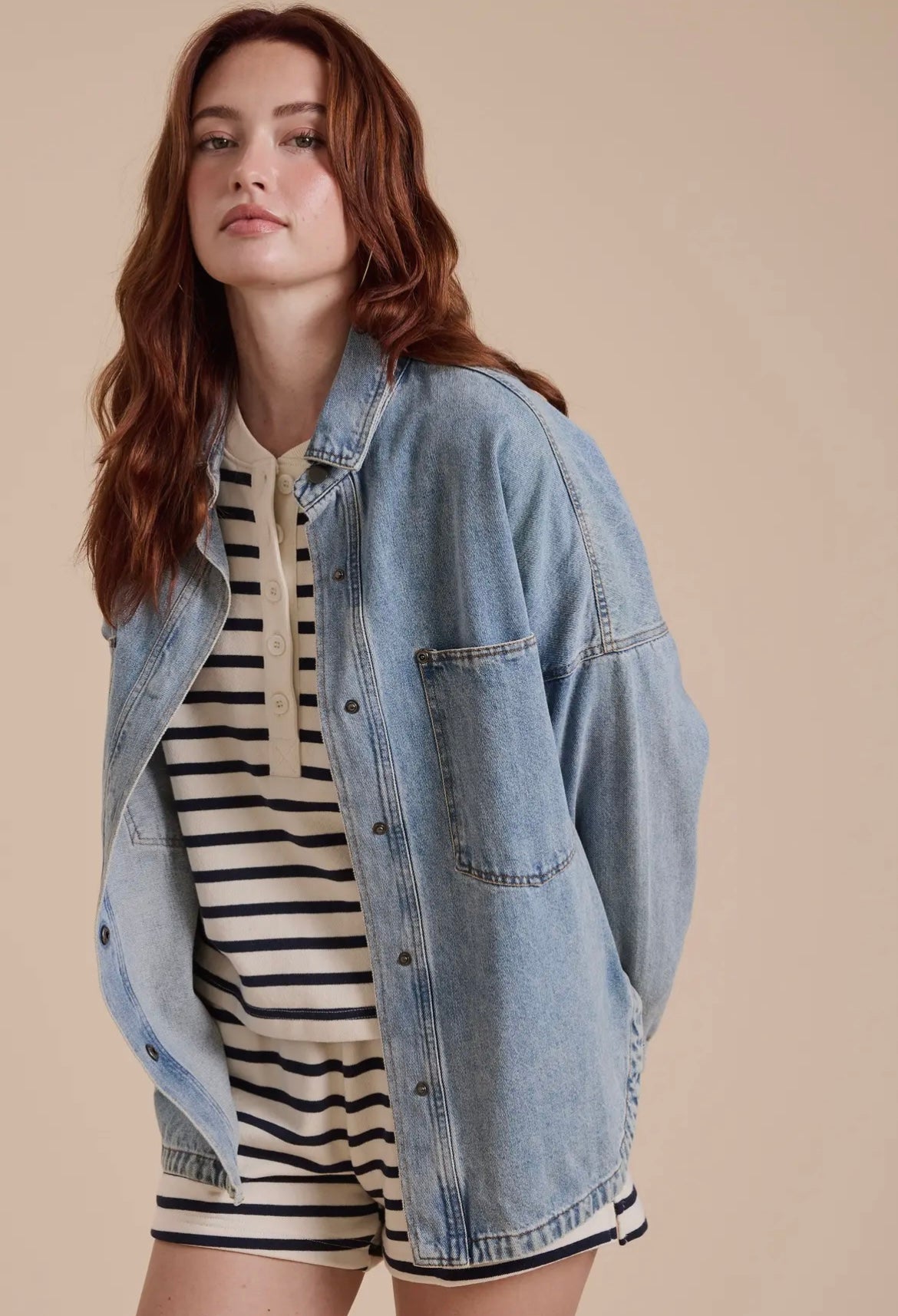 Washed Snap Button Denim Shacket