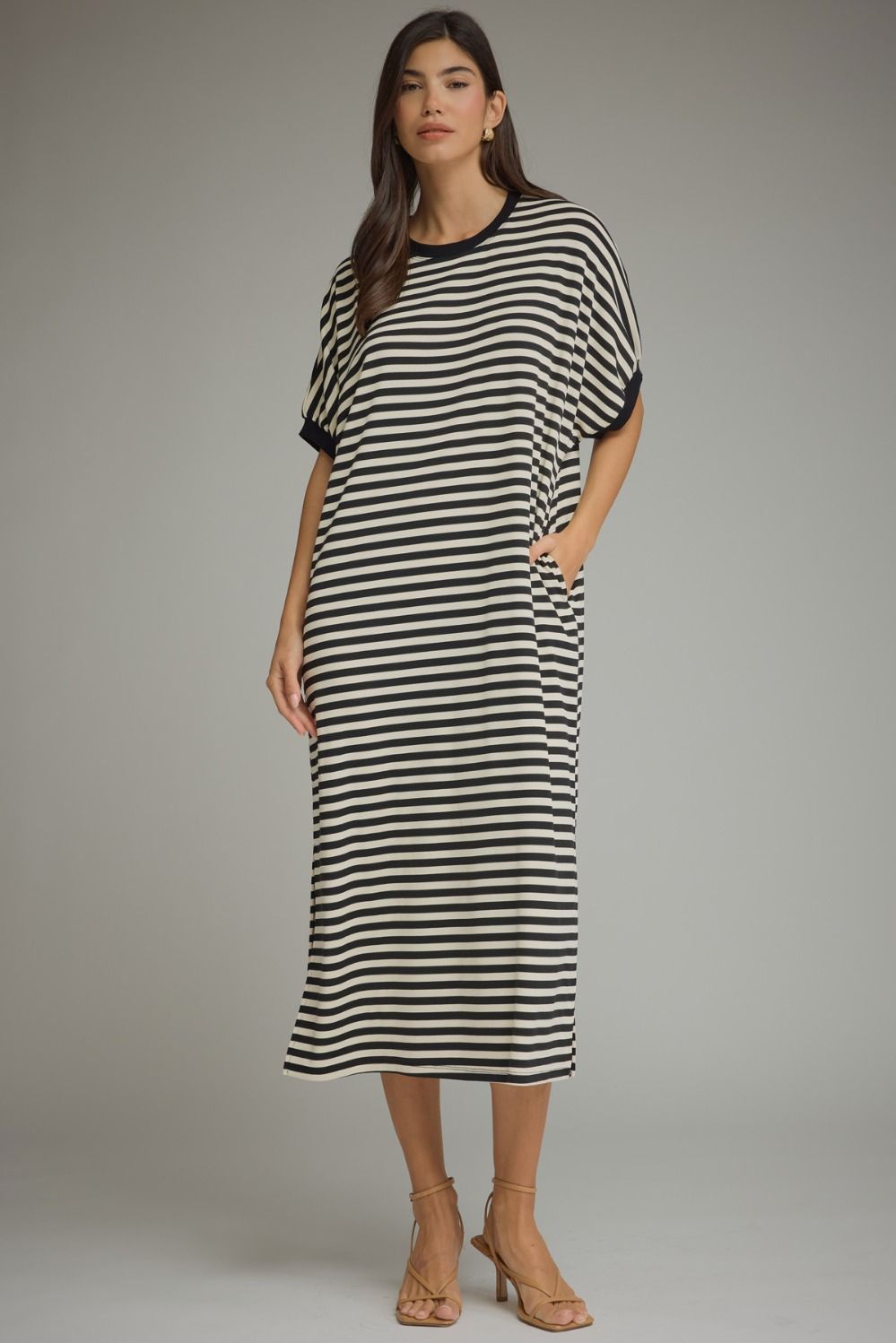 Stripe short sleeve midi dress
