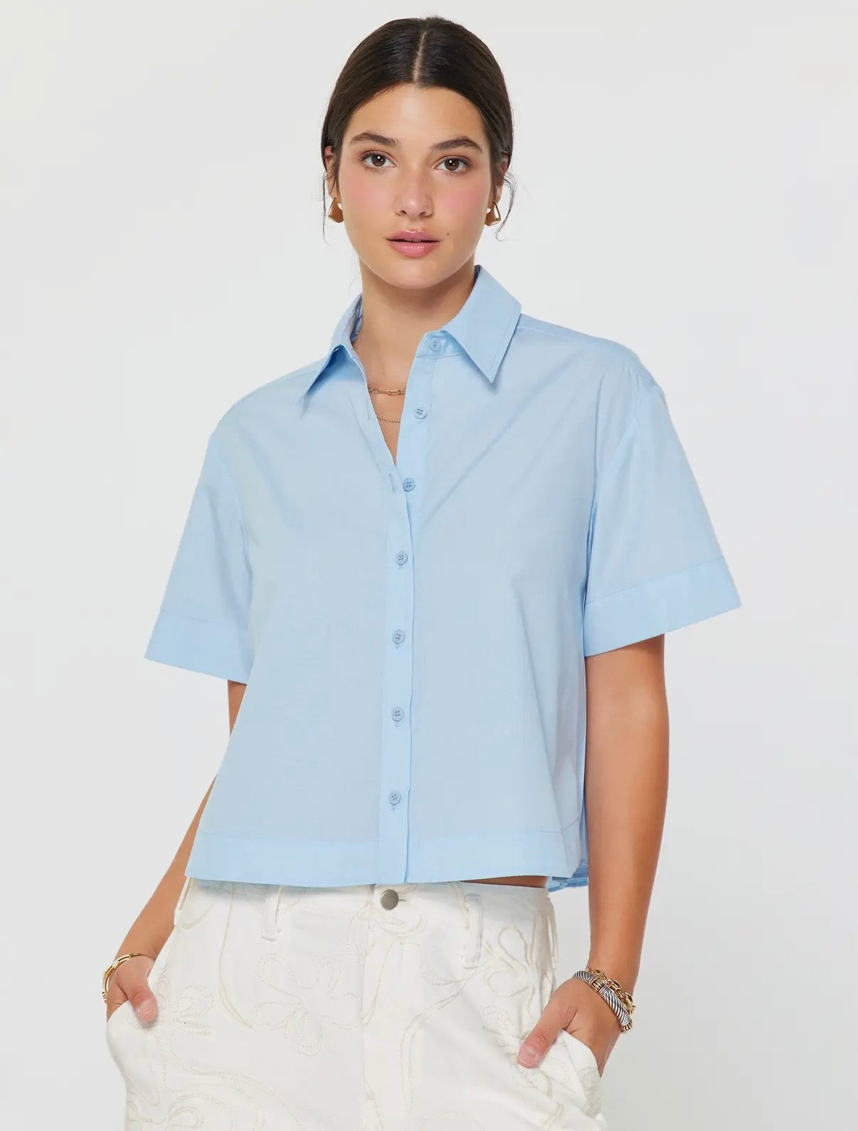 Cropped Pleated Back Collared Shirt