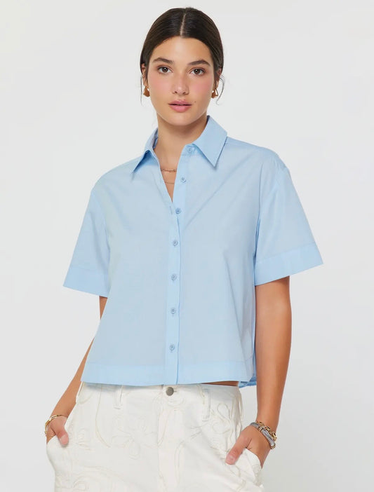 Cropped Pleated Back Collared Shirt
