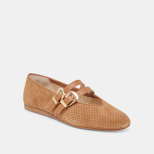 Baylee Wide Ballets Flats Pecan Perforated Suede