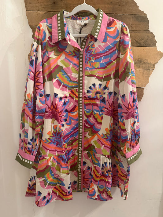 THML Floral Button-Front Tiered Dress