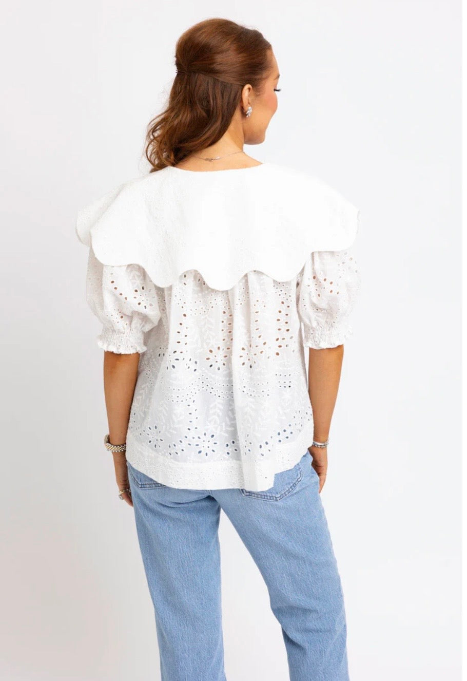 Eyelet Novelty Collar Top