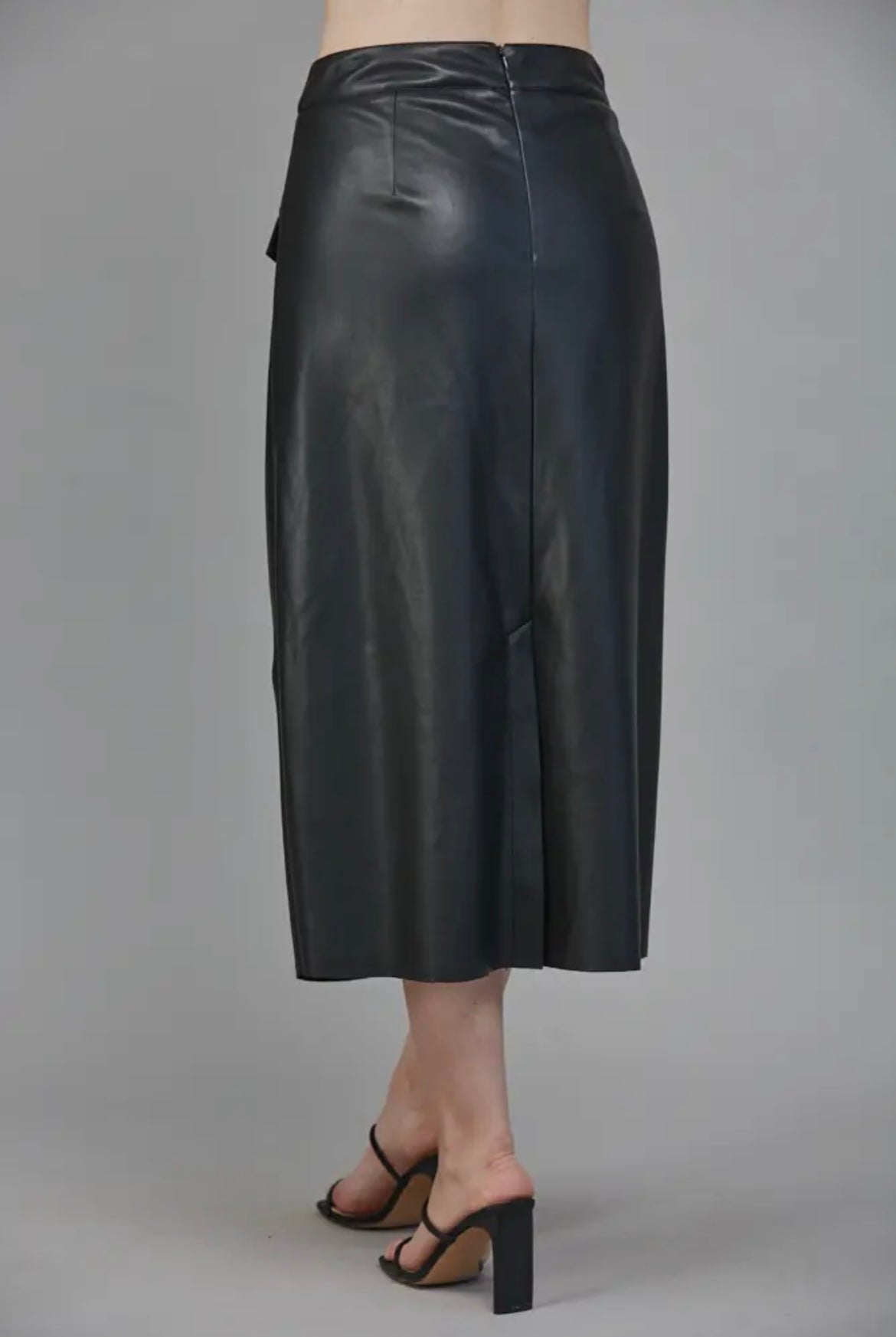 Button in the Front High Waisted
Faux Leather Skirt