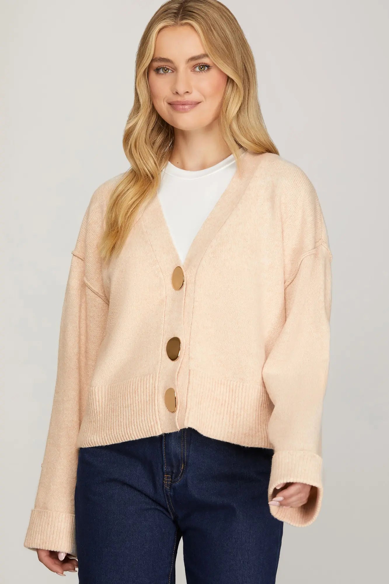 Gold Button long sleeve sweater cardigan