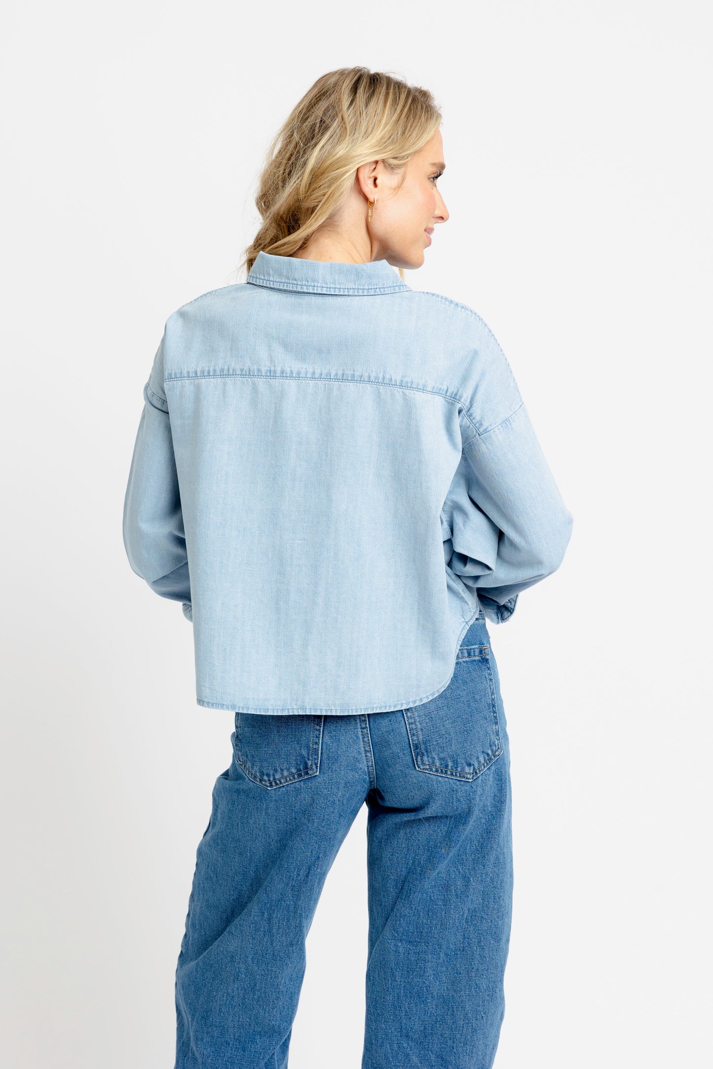 Chambray Denim Button Up Top