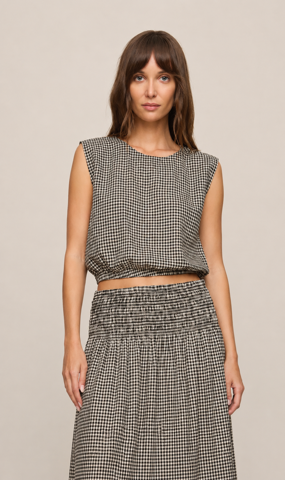 Merit Cropped Gingham Linen Top