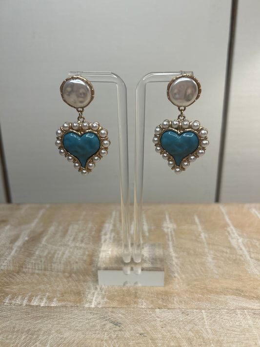 Turquoise + pearl heart drop