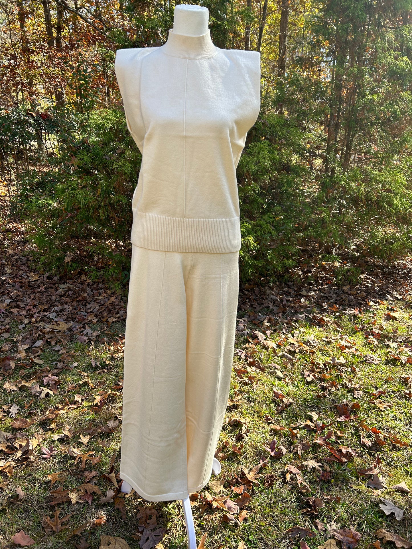 Knit mock neck and crop pant set