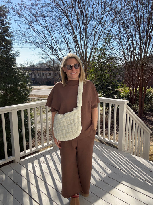 Textured two piece brown set