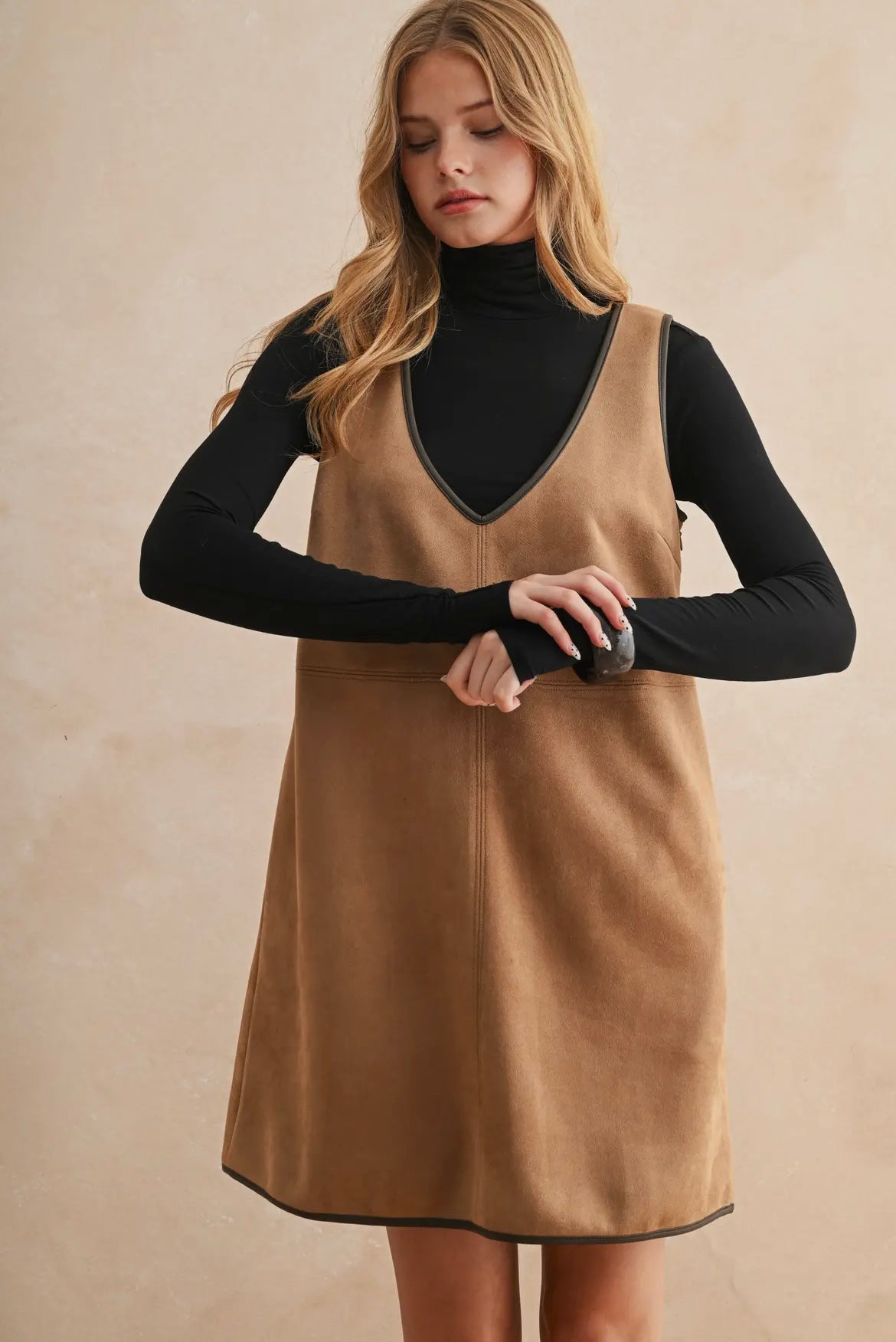 V-Neck Suede Shift Dress