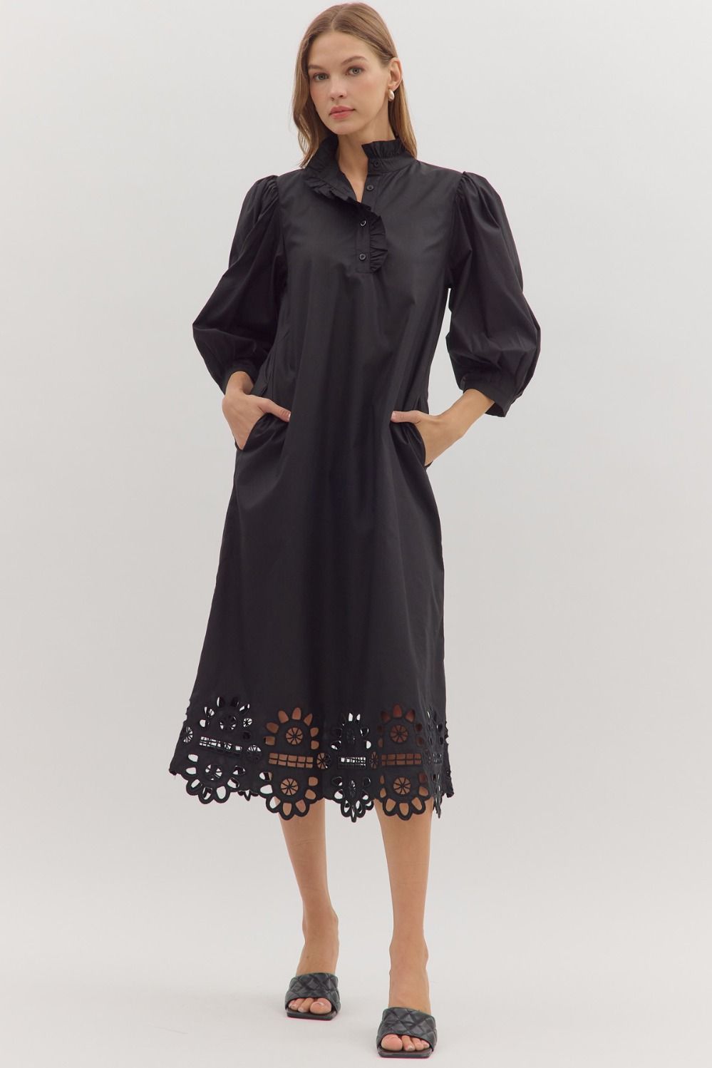 Scallop cutout hem midi dress