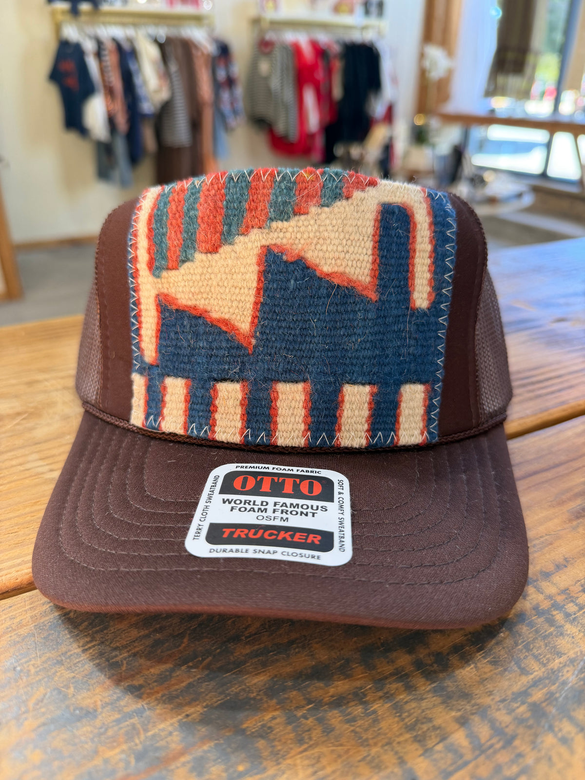 Kilim patch trucker hat