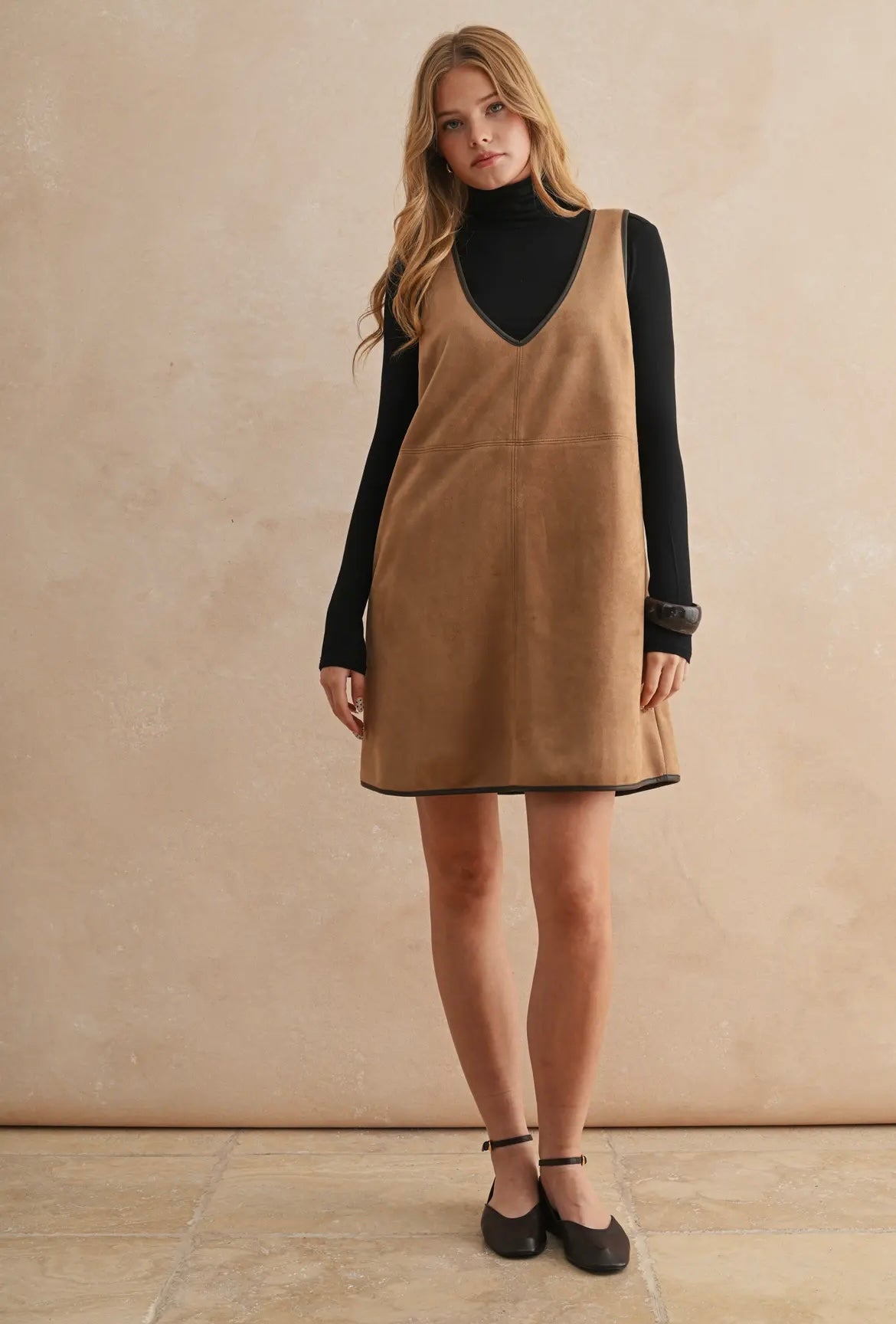 V-Neck Suede Shift Dress