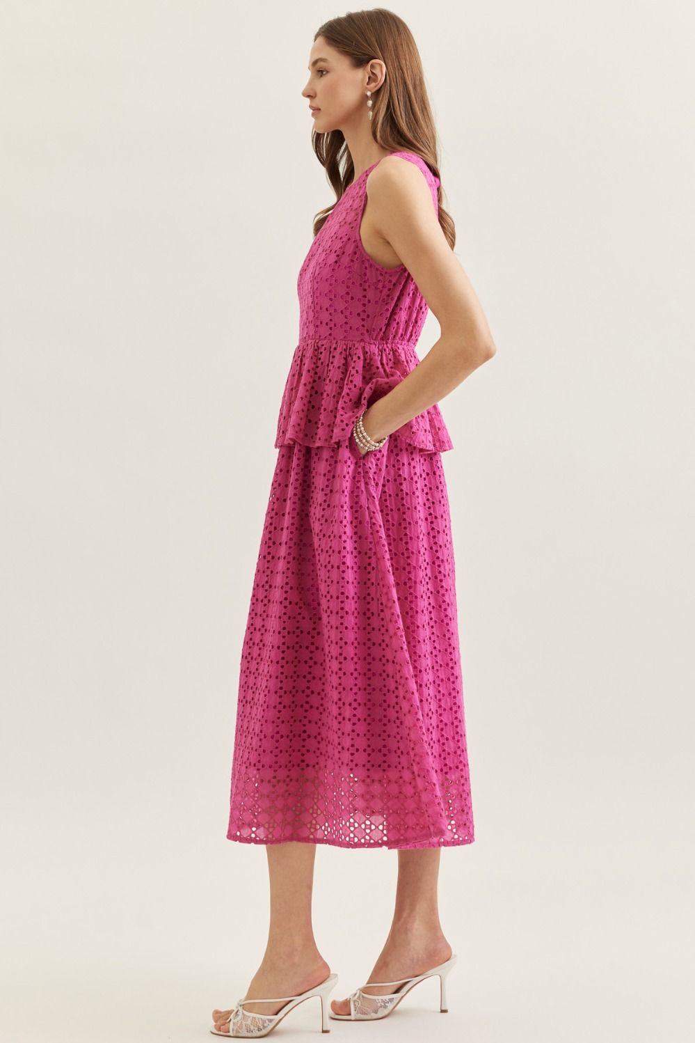 Eyelet detail peplum dress