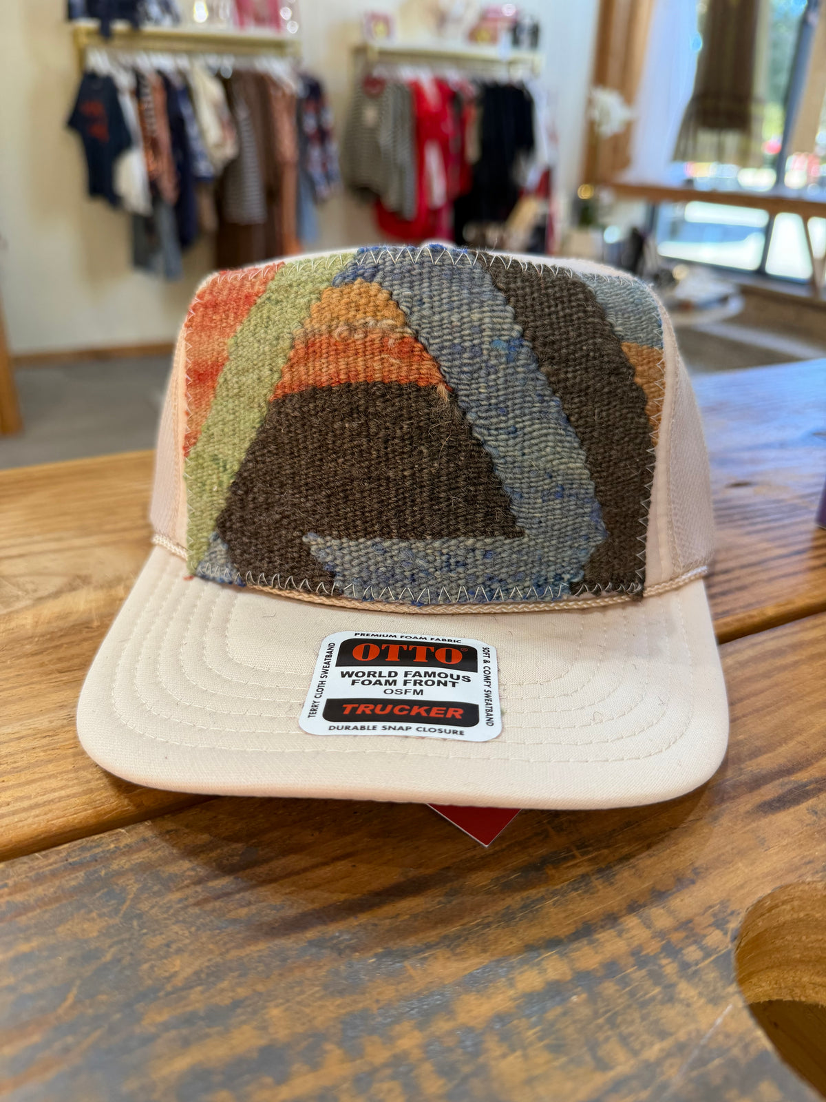 Kilim patch trucker hat